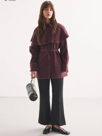 Removable Cape Collar Burgundy Shirt