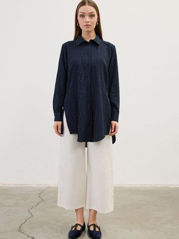 Navy Striped Draped Tunic