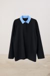 Black Striped Polo Collar Sweatshirt