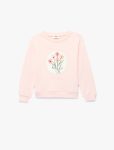 Girl's Embroidered Detail Long Sleeve Crew Neck Sweatshirt