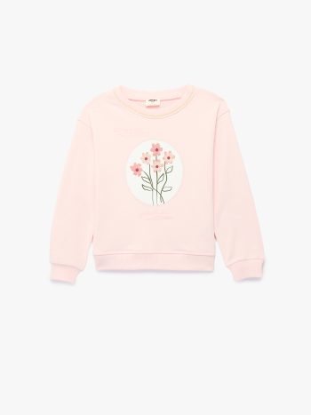 Girl's Embroidered Detail Long Sleeve Crew Neck Sweatshirt