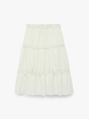 Girl's Lace Detail A-Line Crinkle Pleated Midi Skirt