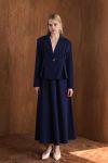 Front Pleated Double Set - Navy Blue