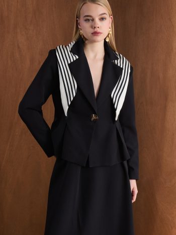 Front Pleated Double Set - Black