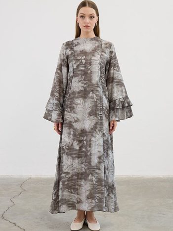 Gray Floral Ruffle Dress