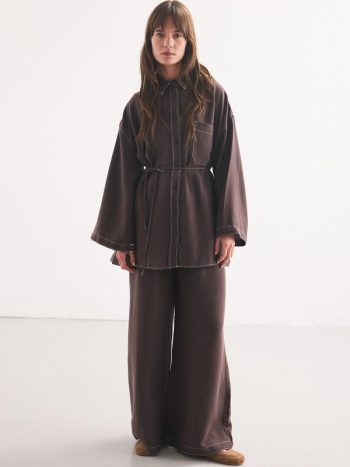 Comfortable Coffee-Colored Pantsuit with Stitching Detail