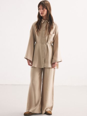 Comfortable Stone Pantsuit with Stitching Details