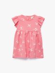 Girl's Short Sleeve Bow Print Cotton Dress with Crew Neck