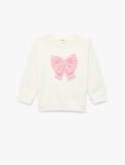 Girl's Long Sleeve Cotton Ribbed Collar Bow Detail Sweatshirt