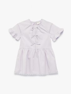 Girl's Cotton Piqué Collar Short-Sleeve Dress with Bow
