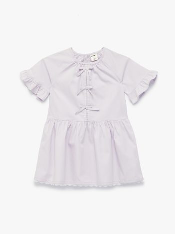 Girl's Cotton Piqué Collar Short-Sleeve Dress with Bow