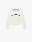 Girls' Long Sleeve Lace and Bow Detail Cotton Crew Neck T-Shirt