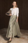 Plaid Chiffon Printed Skirt - Khaki