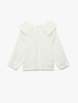Girl's Long Sleeve Ruffle Detail Boat Neck Cotton Blouse