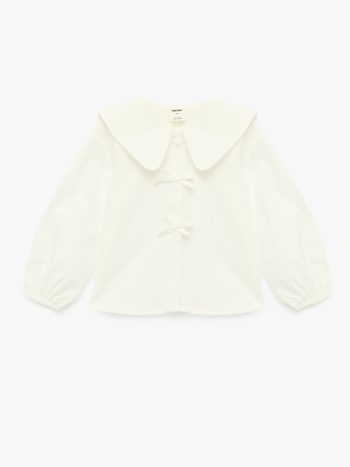 Fiyonk Detaylı Pamuklu Uzun Kollu Oversize Bebe Yaka Gömlek