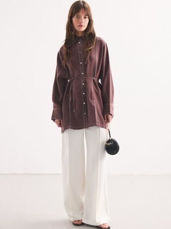 Gardenya Double-Stitch Detail Chocolate Shirt