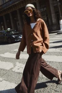 Wide-Leg 100% Linen Pants in Bitter Chocolate
