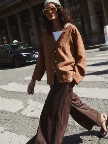 Wide-Leg 100% Linen Pants in Bitter Chocolate