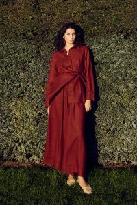 Wide-Leg 100% Linen Trousers in Red