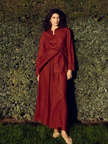 Wide-Leg 100% Linen Trousers in Red