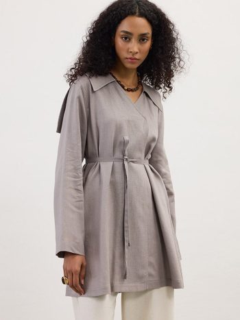 Wide Collar 100% Linen Jacket V-Neck