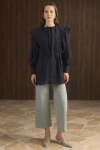 Wide Collar Lace Dacron Shirt - Navy Blue