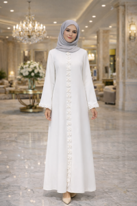 PEARL FLOWER DETAILED ABEYA IN WHITE