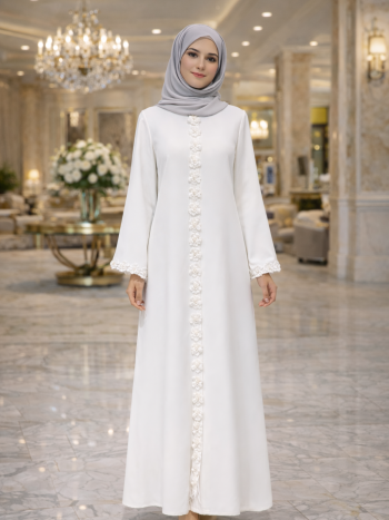 PEARL FLOWER DETAILED ABEYA IN WHITE