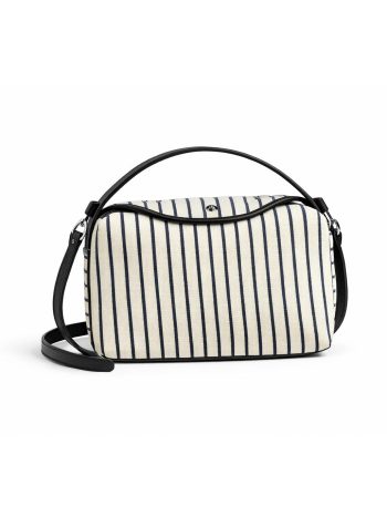 Canvas Tote Bag with Leather Details and Striped Pattern