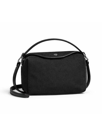 Black Canvas Bag with Leather Detail and Flap
