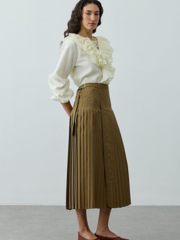 Haki Pleated Skirt with Flap