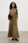 Kemerli Keten Elbise Haki