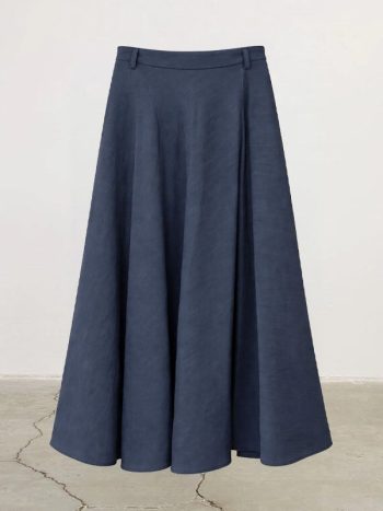 تنورة كشكش من قماش الكتان التينسيل باللون الأزرق الداكن