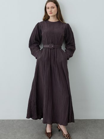 Brown Dress with Ribbed Belt