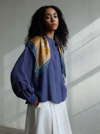 قميص إنديغو بأكمام طبقات