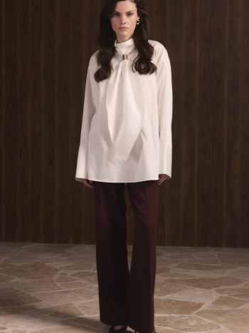 Tie-Detail Cotton Satin Shirt - Ecru