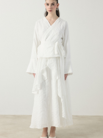 Pleated Striped Skirt Set - Ecru