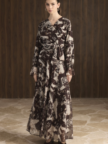 Cross-Cut Patterned Chiffon Set - Brown