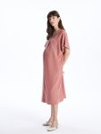 Pink V-Neck Plain Short Sleeve Oversize Maternity Dress