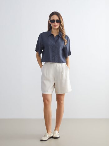 Gray Elastic Waist Women's Pleated Shorts