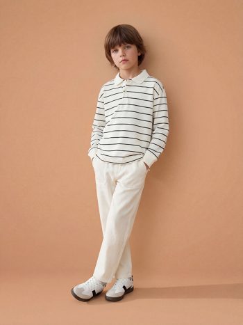 Beige Elastic Waist Boys' Trousers