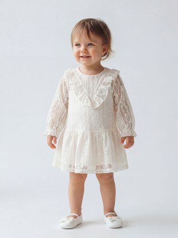 Ecru Baby Collar Lace Dress for Baby Girls