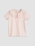 Pink Baby Collar Embroidered Girls' Blouse