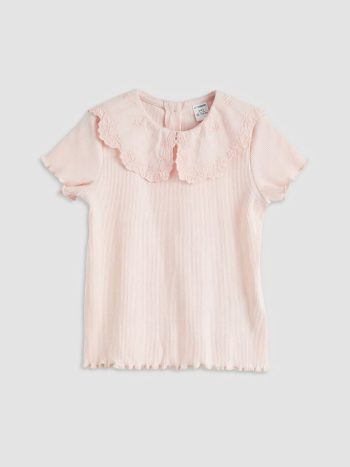 Pembe Bebe Yaka Nakışlı Kız Çocuk Bluz