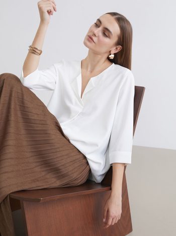 Ecru Asymmetrical Neckline Blouse