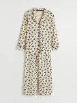 Beige Shirt Collar Bow Print Maternity Pajama Set