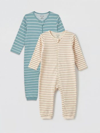 Brown Striped Crew Neck 2-Pack Baby Boy Romper