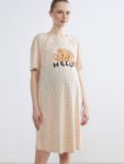 Beige Bicycle Neck Polka Dot Maternity Nightgown