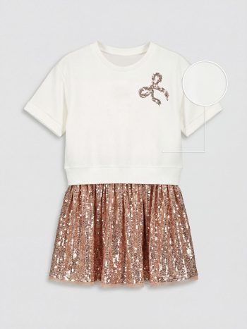 Ecru Sequin Girl's Dress