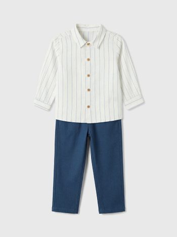 Blue Striped Boys' Baby Shirt and Pants Set